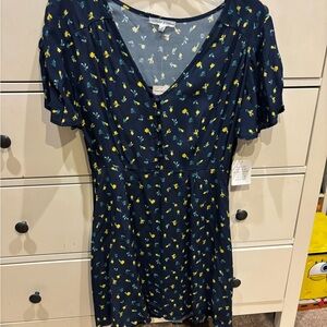 Floral Navy Dress with Short Sleeves